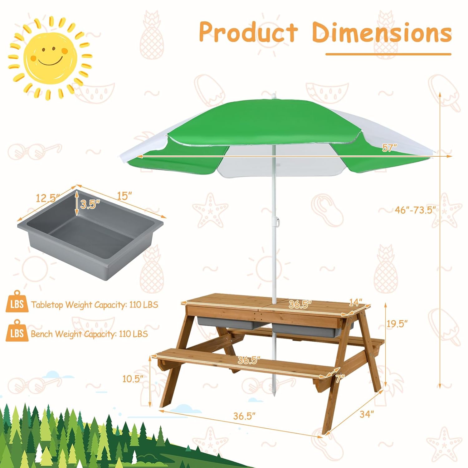 4in1 Cedar Kids Picnic Table w - огляд і ціна Kids Outdoor Table With Umbrella