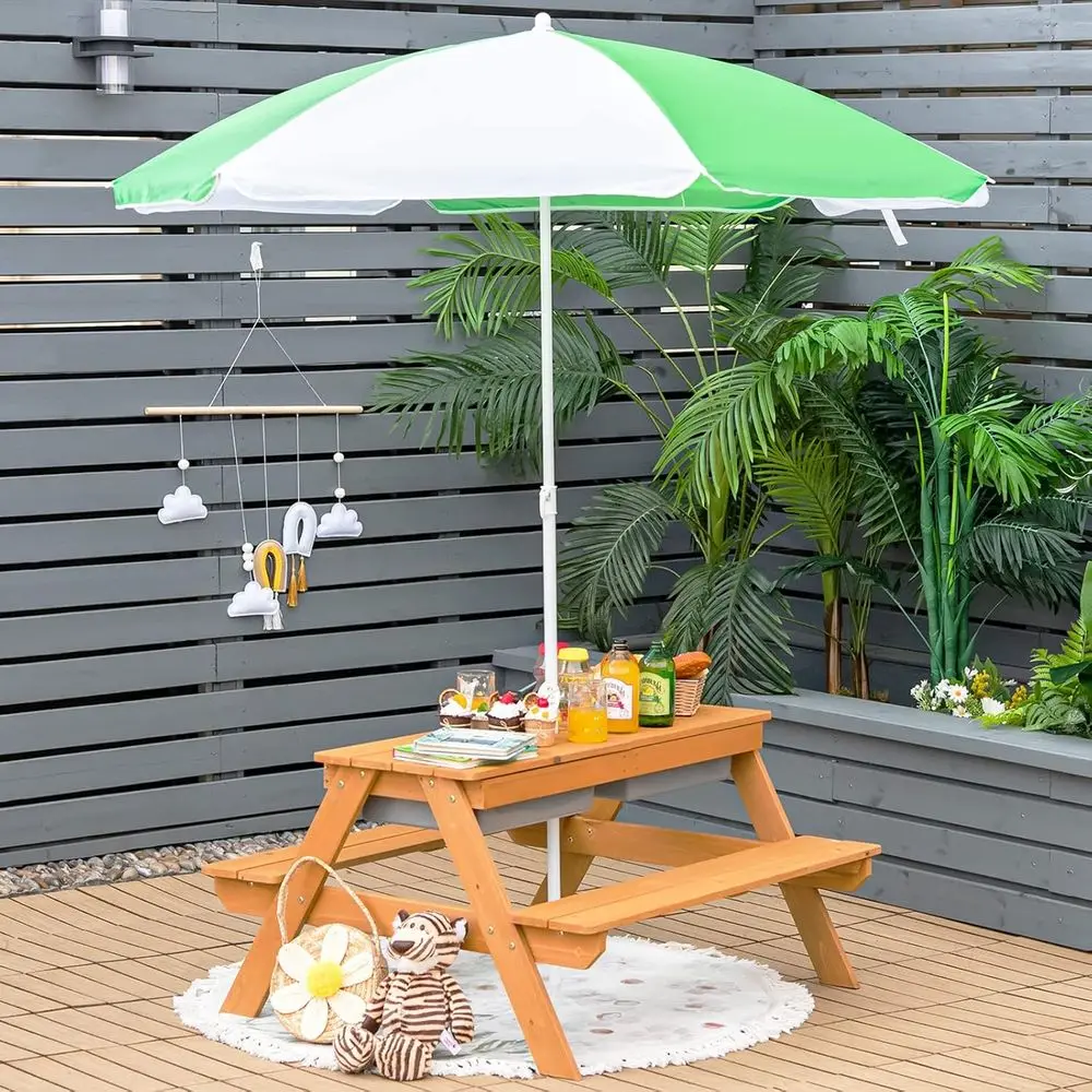 4-in-1 Wooden Sand & Water Pic - огляд і ціна Kids Outdoor Table With Umbrella