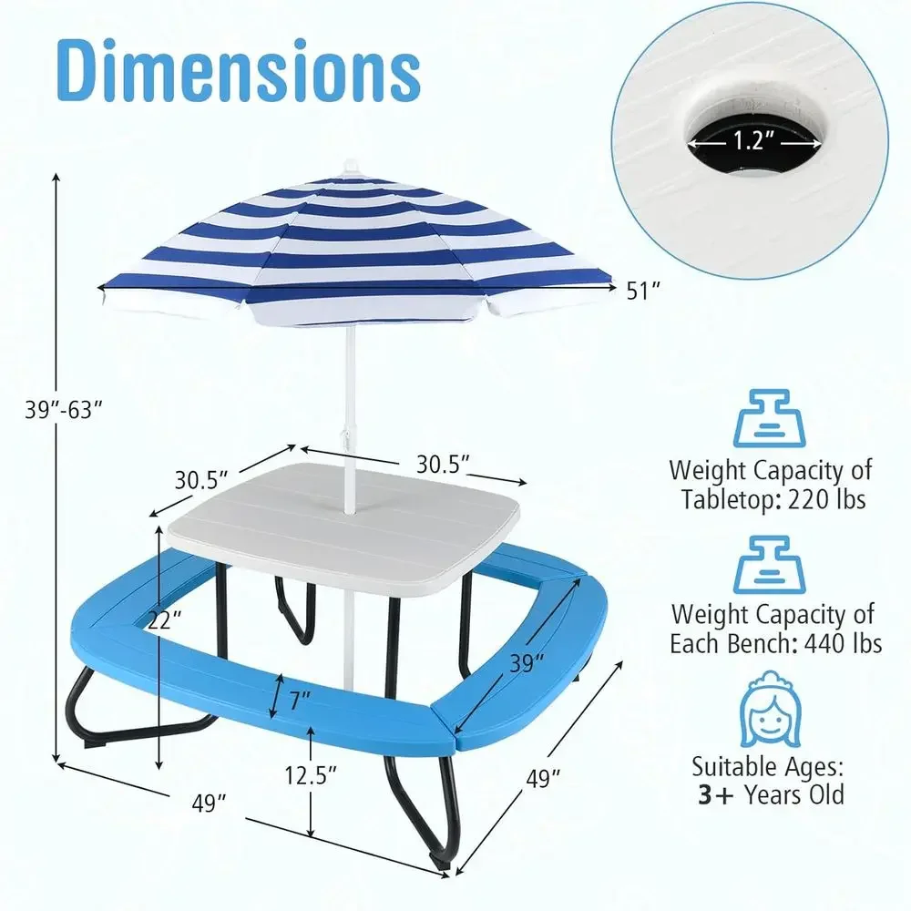 8-Person Kids Picnic Table wit - огляд і ціна Kids Outdoor Table With Umbrella