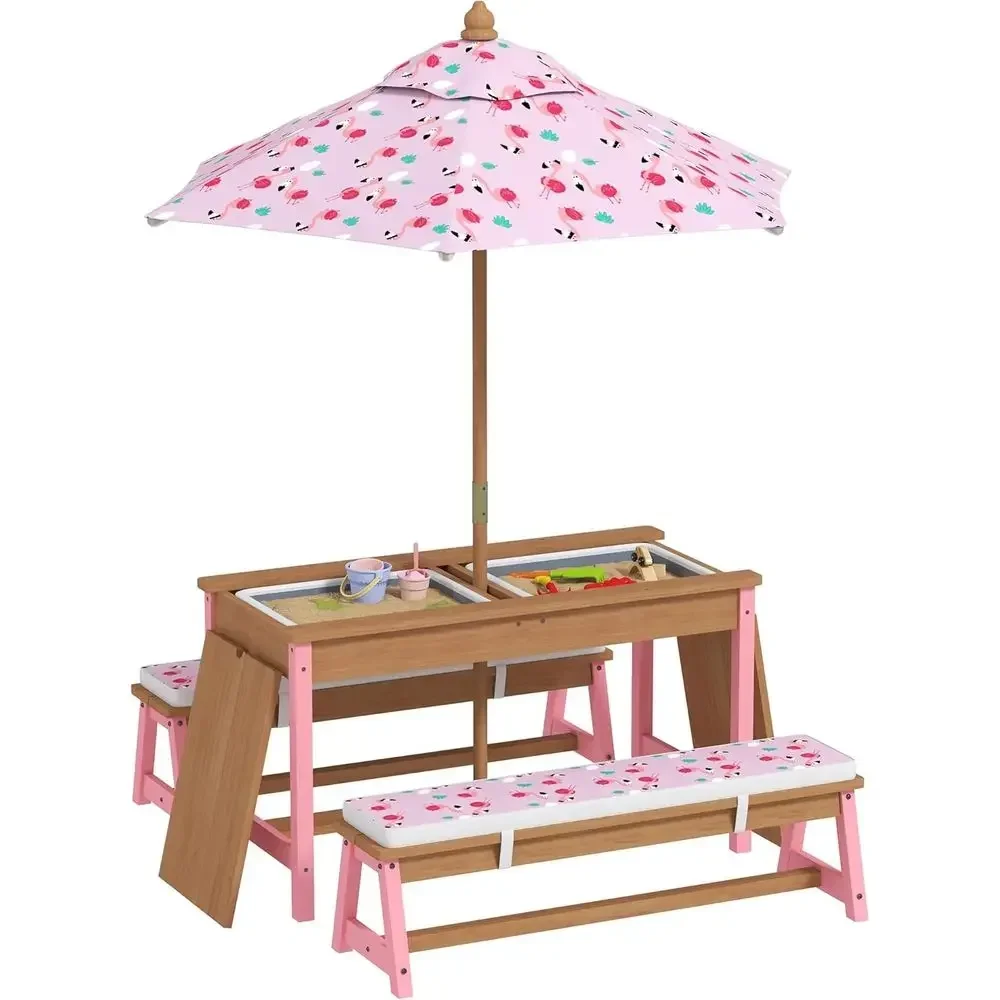 Wooden Picnic Table Set with U - огляд і ціна Kids Outdoor Table With Umbrella