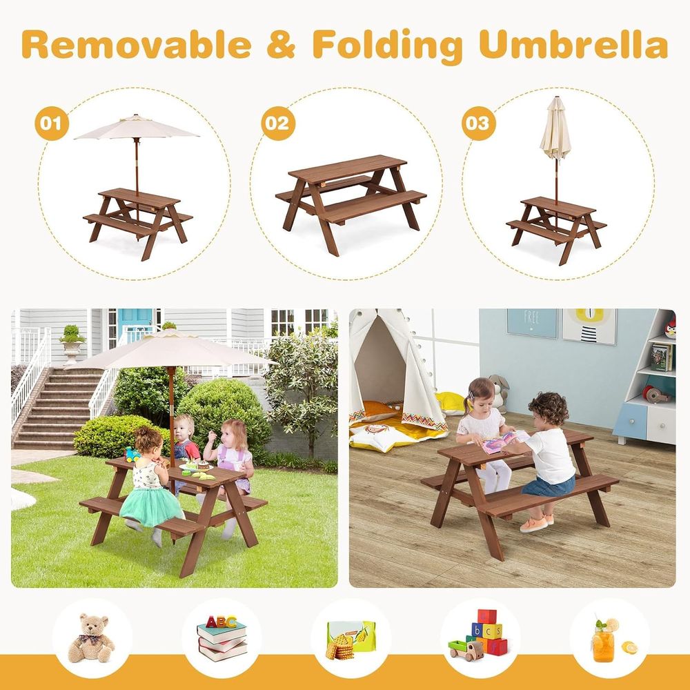 Durable Wooden Kids Picnic Tab - огляд і ціна Kids Outdoor Table With Umbrella