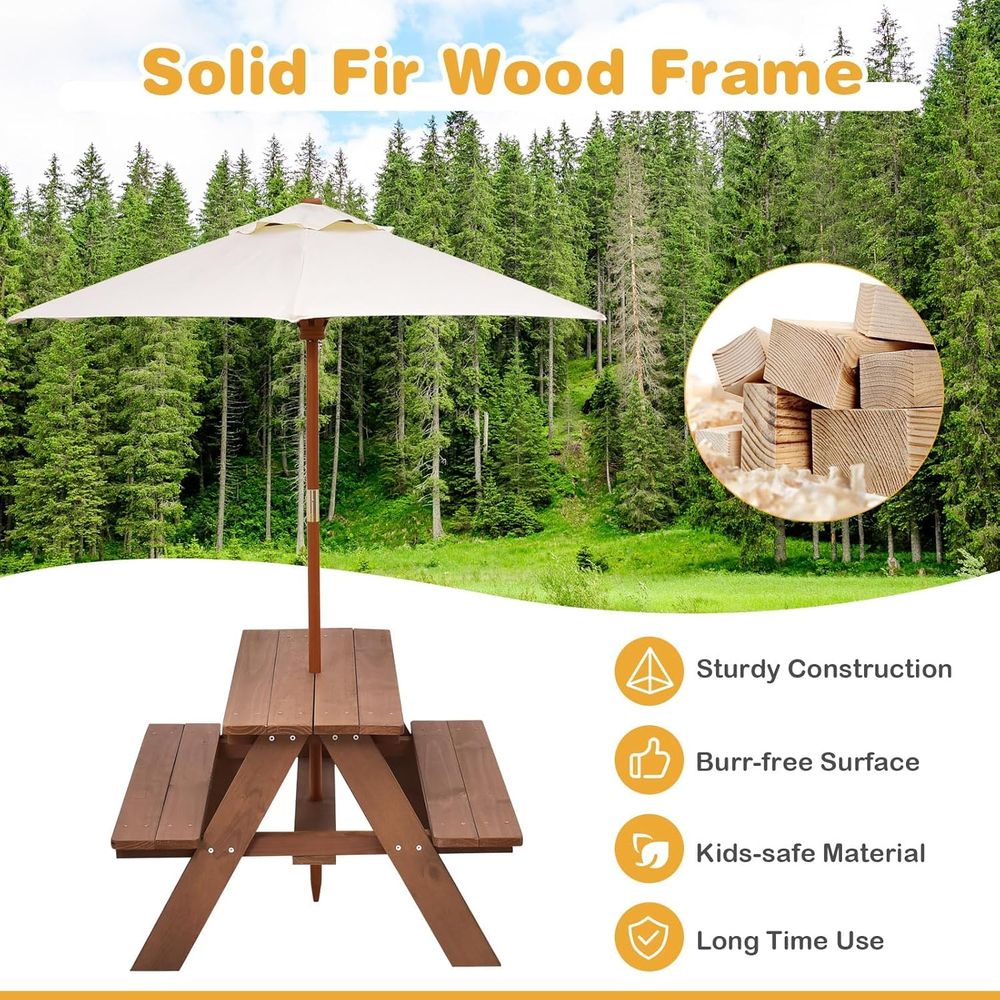 Durable Wooden Kids Picnic Tab - огляд і ціна Kids Outdoor Table With Umbrella