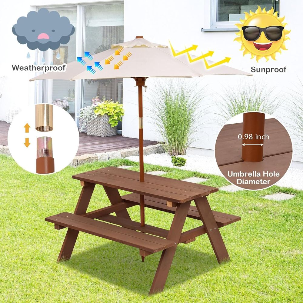 Durable Wooden Kids Picnic Tab - огляд і ціна Kids Outdoor Table With Umbrella