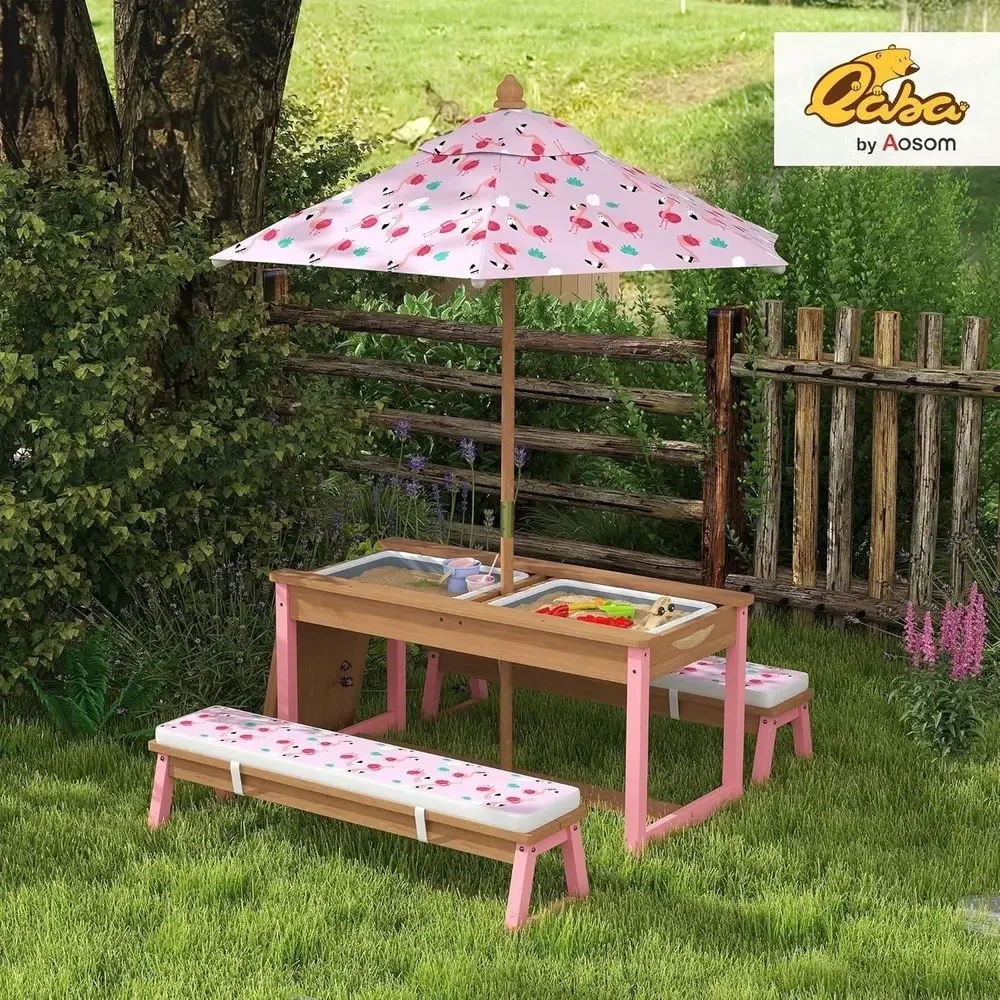 Wooden Picnic Table Set with U - огляд і ціна Kids Outdoor Table With Umbrella