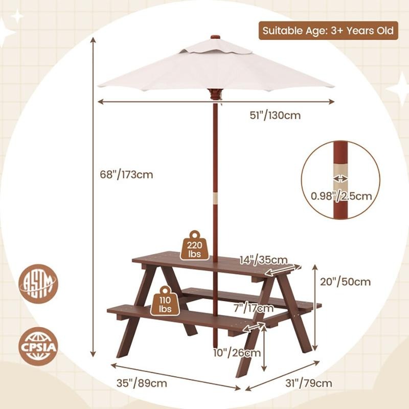 Outdoor 4-Seat Kids Picnic Tab - огляд і ціна Kids Outdoor Table With Umbrella