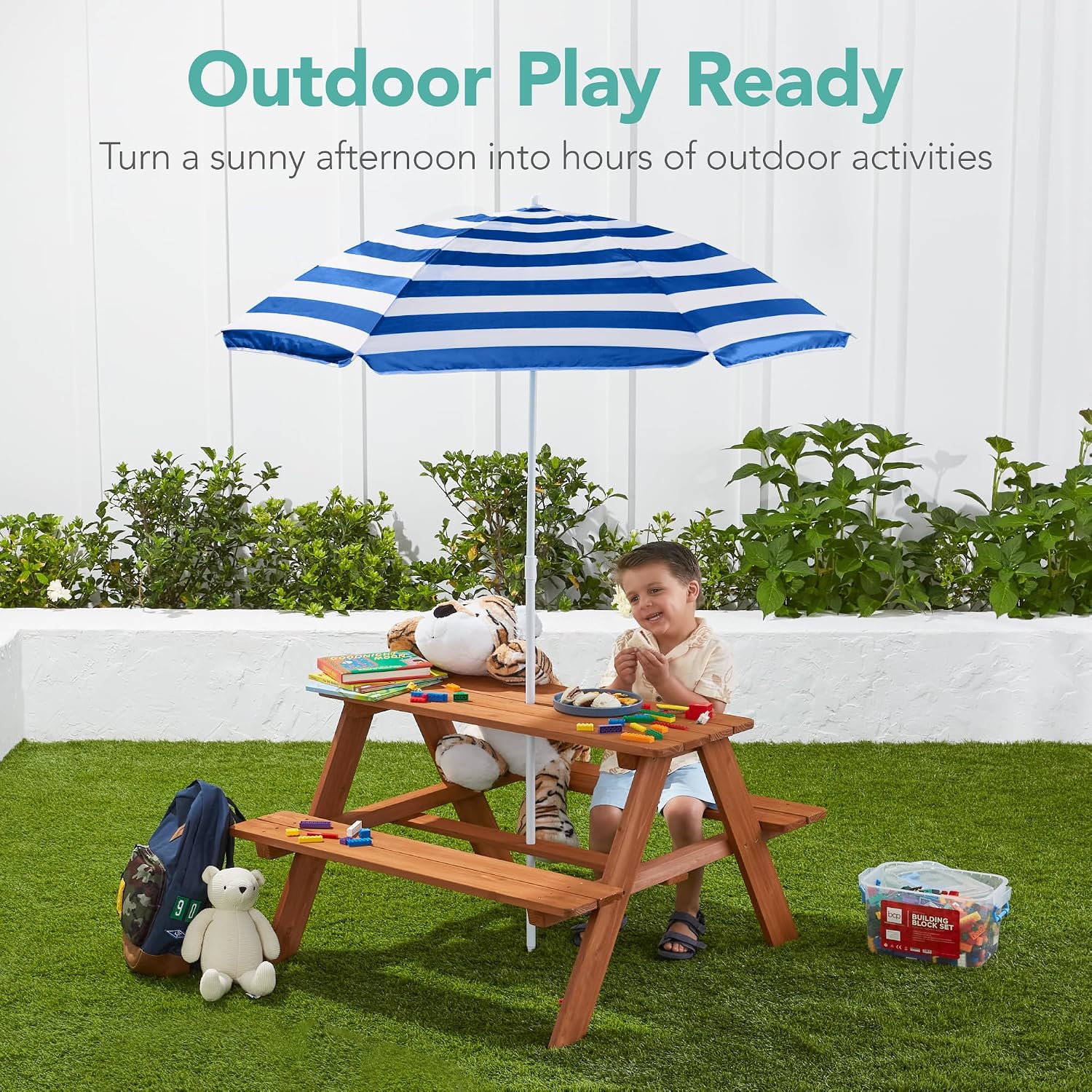 Wooden Kids Picnic Table with  - огляд і ціна Kids Outdoor Table With Umbrella