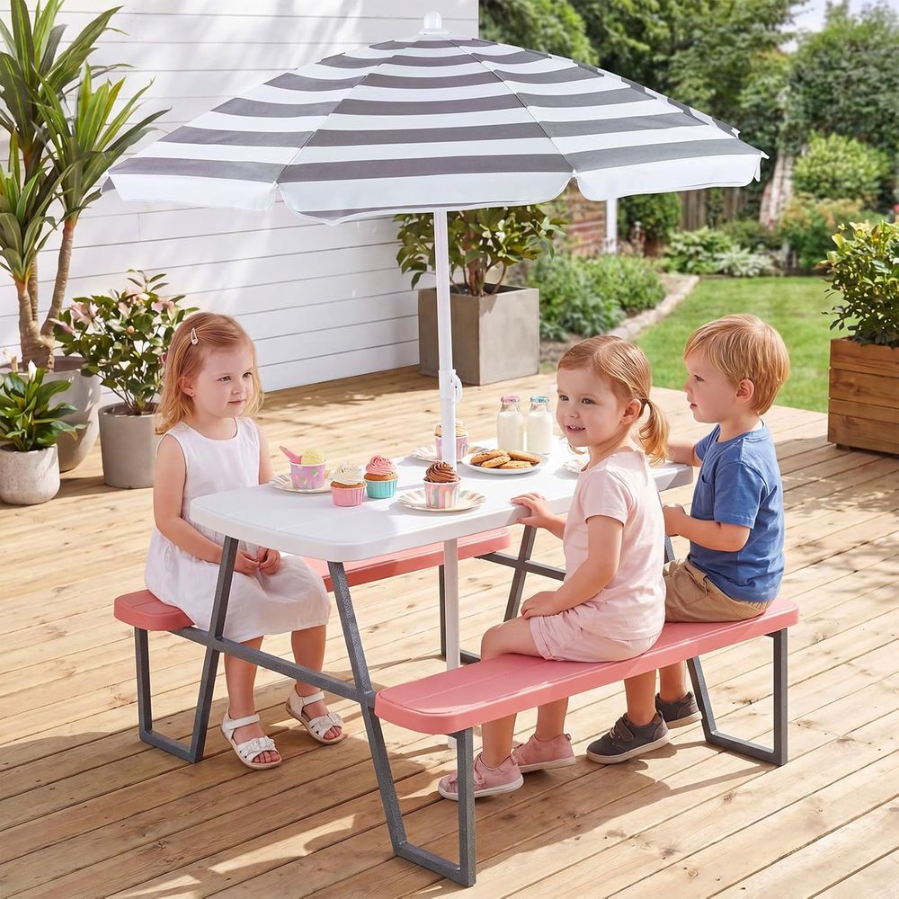 Kids Picnic Table, Toddler Out - огляд і ціна Kids Outdoor Table With Umbrella