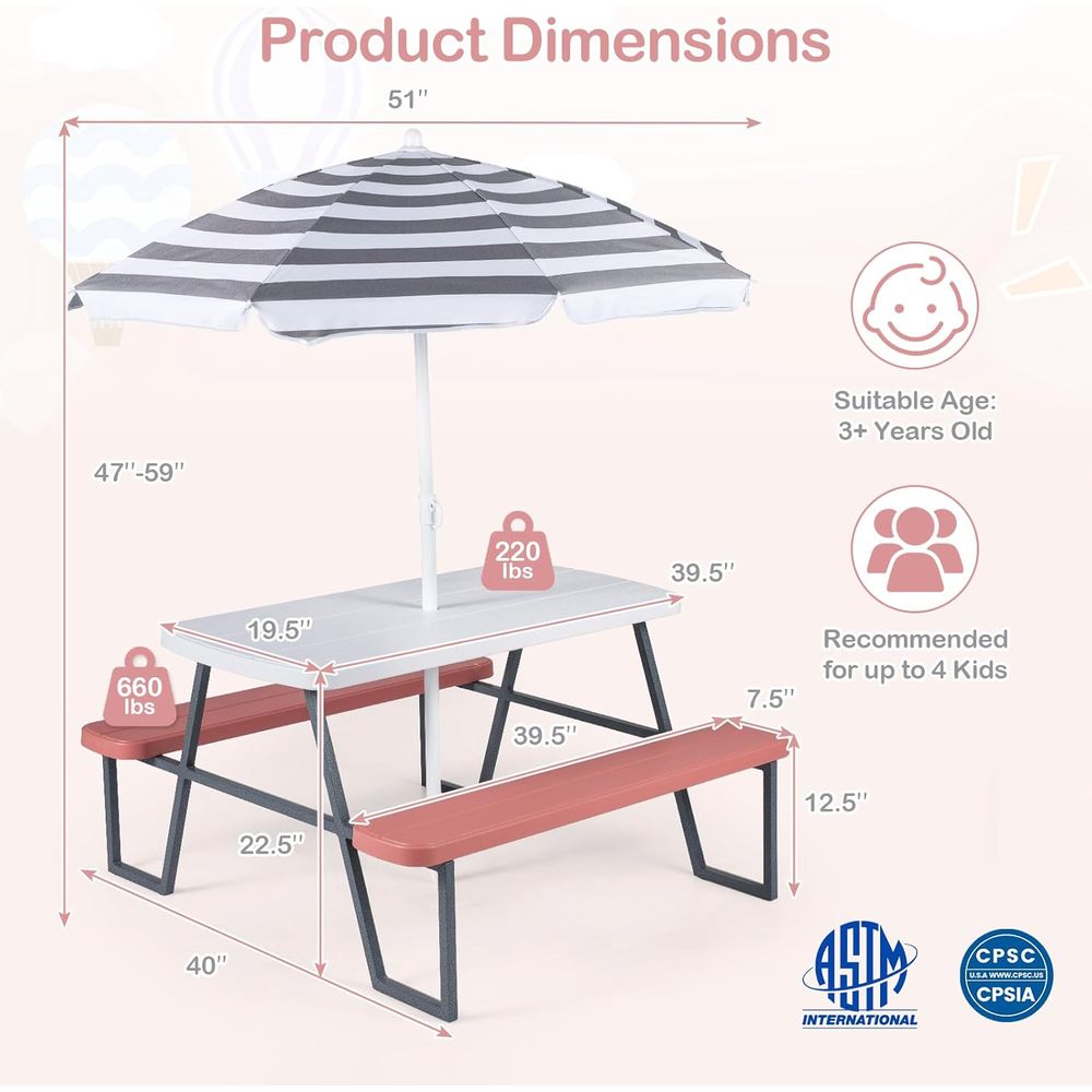 Kids Picnic Table, Toddler Out - огляд і ціна Kids Outdoor Table With Umbrella